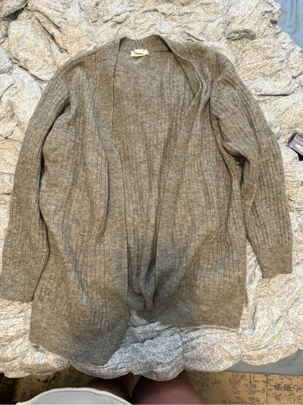 H&M Open-Front Ribbed Knit Cardigan - Gray